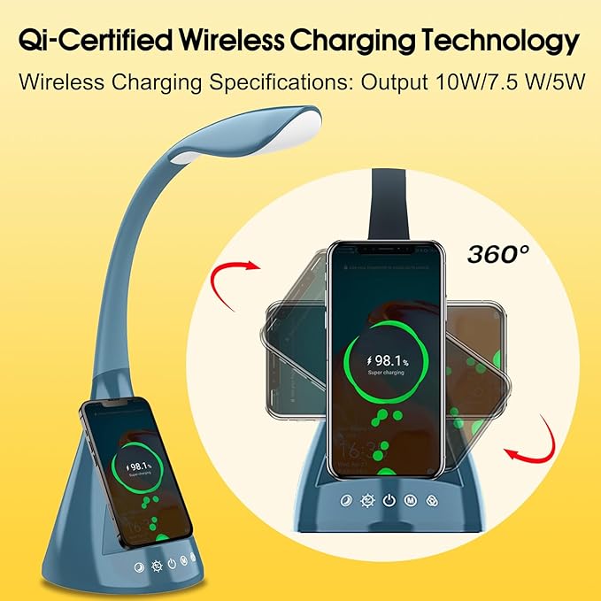 50W Ultra-Flexible LED Desk Lamp with 16 Lighting Modes/Adjustable White/Warm/RGB + Sleep Mode Qi Wireless Charging, 24/7 use No overheatin，for Office/Reading/Architect Lamp