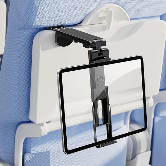 Airplane Essential Tablet Holder for Travel, Universal Handfree Tablet Mount with 360 Degree Rotation, Travel Must Haves Tablet Stand for Plane Tray Table, Home, Kitchen, Office, Outdoor