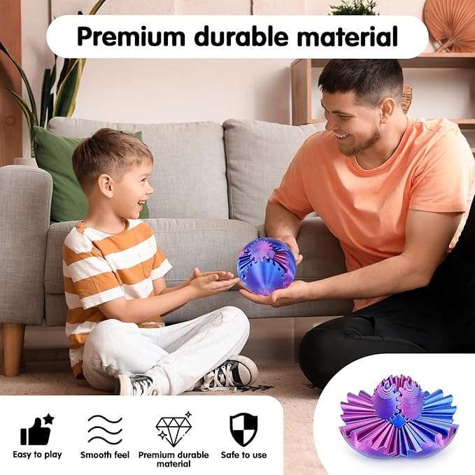 Gear Ball 3D Printed Cube Fidget Toy,Gear Sphere Fidget Toys,Sensory Toys for Stress and Anxiety Relief, Desk Toy Fidget Spinners,Stocking Stuffers for Adults & Kids Gift(Purple Blue, 3.1 Inch)