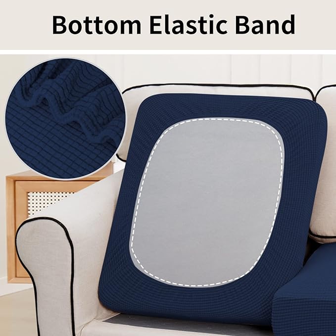 Easy-Going Stretch Individual Loveseat Couch Cushion Cover Sofa Cushion Furniture Protector Sofa slipcover Soft Flexibility with Elastic Bottom (2-Piece Loveseat Cushion Cover, Navy)