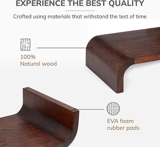 Anji Mountain Wood Monitor Stand Riser Desk Desktop Organizer Table for Home, Office Workspace, Laptop Riser, Ergonomic Design Stand for Gaming Setup, Walnut