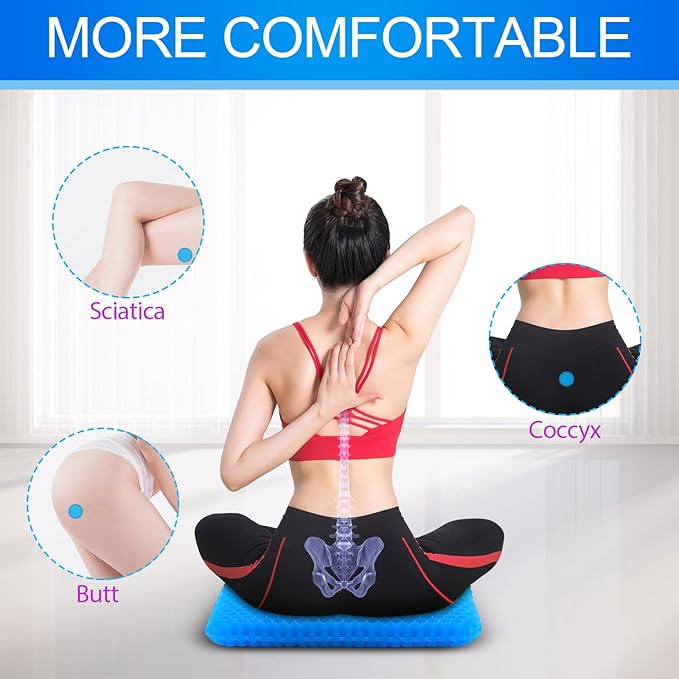 Large Gel Seat Cushion for Long Sitting (Super Large & Thick), Soft & Breathable, Gel Cushion for Wheelchair Reduce Sweat, Chair Cushion for Office Chair