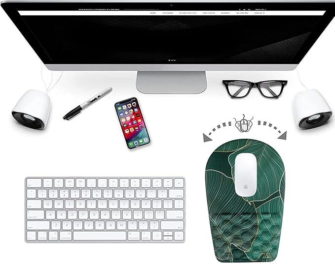 Ergonomic Mouse Pad Wrist Support,Upgrade Mousepad with Massage Design,Non-Slip PU Base Desktop Mouse Pads for Pain Relief, Computer, Office & Home,12 x 8 in（F-Leaf Green）