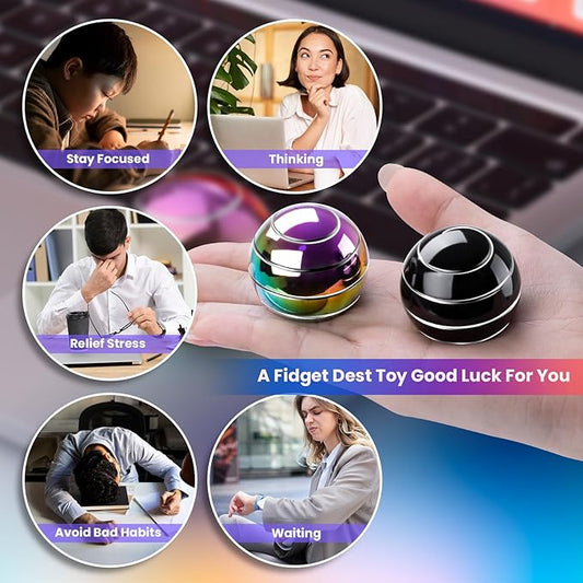 Fidget Spinner Desktop Toys - Kinetic Spinning Ball for Anxiety & ADHD Relief, Optical Illusion Fidget Toys for Adults, Kids, Parents & Friends, Ideal Gift Metal Fidgets for Office & Home