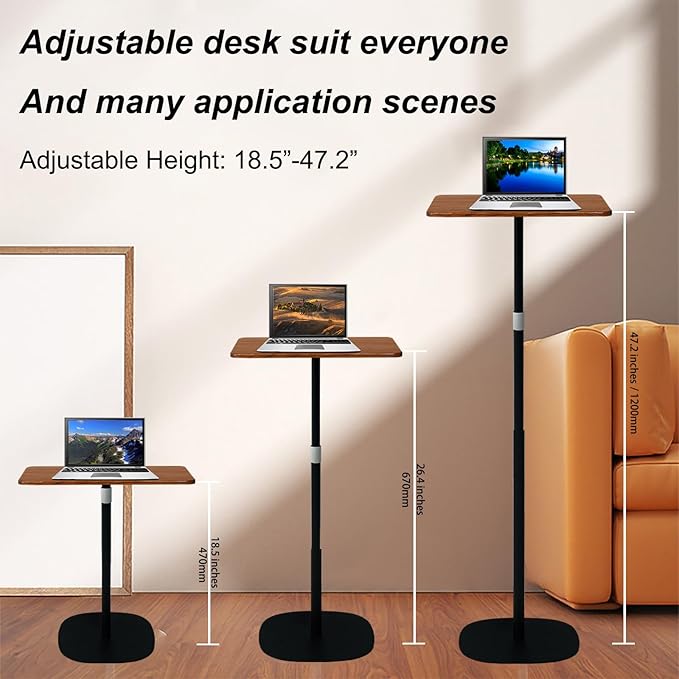 Mobile Standing Desk Height Adjustable Floor Laptop Stand, Computer Cart Workstation, Projector Stand, Teacher Podium for Home, Office, Classroom