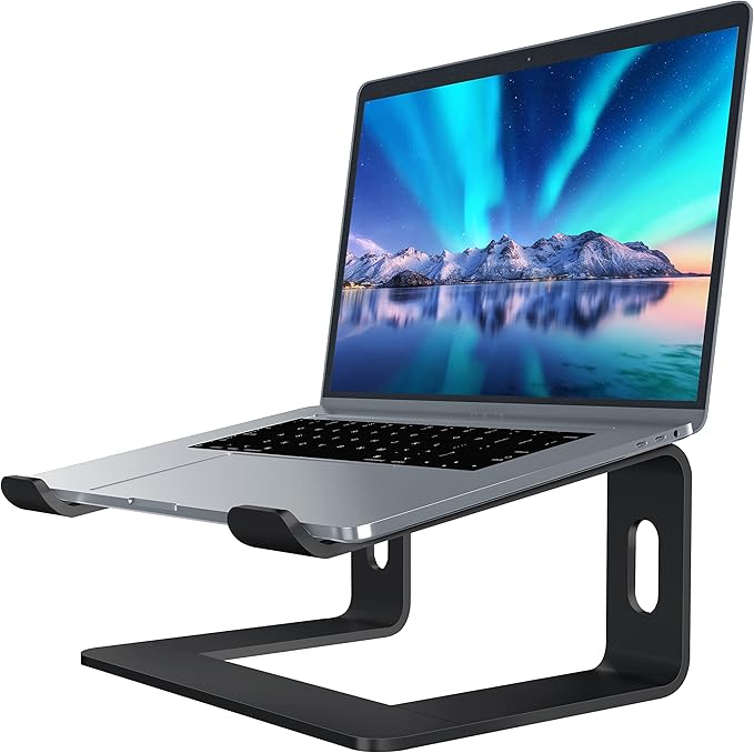 SOUNDANCE Laptop Stand, Aluminum Computer Riser, Ergonomic Laptops Elevator for Desk, Metal Holder Compatible with 10 to 15.6 Inches Notebook Computer, Black