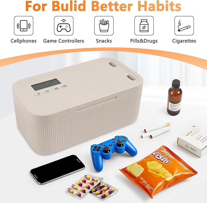 Timed Lock Box for Phone & Snacks | 2-in-1 Smart Lock with Digital Timer & Quick Access | BPA-Free Refrigerator Safe Container for Medicine,Electronics (5.5x5.5x6.3in)