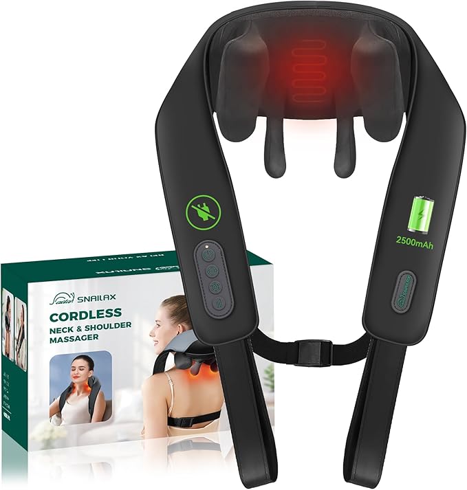 Snailax Cordless Neck Massager with Soothing Heat, Upgarded 4D Deep Tissue Kneading, Shiatsu Back Shoulder Massager Pillow for Neck, Traps, Gifts for Men Women Mom Dad