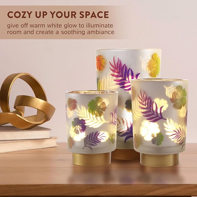 Eywamage Small Battery Operated Table Lamp, Glass Floral Lamp with Remote Timer, Cordless Lamp for Bedroom Living Room Kitchen