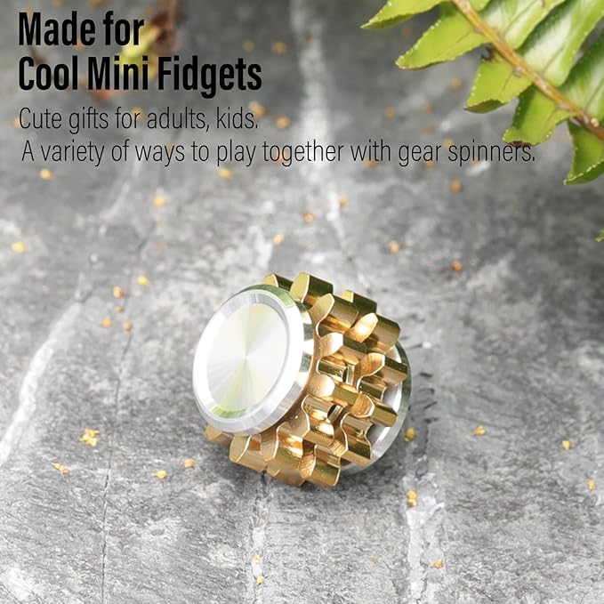FREELOVE Gear Metal Fidget Spinner Toys for Adults, Small Mini Tiny Pockget Figette, Bike Chain, Copper Brass Hands Gyro, Quiet Silent Cool Cube for Anxiety Men (2 Gears Stacked, Silver-Brass)