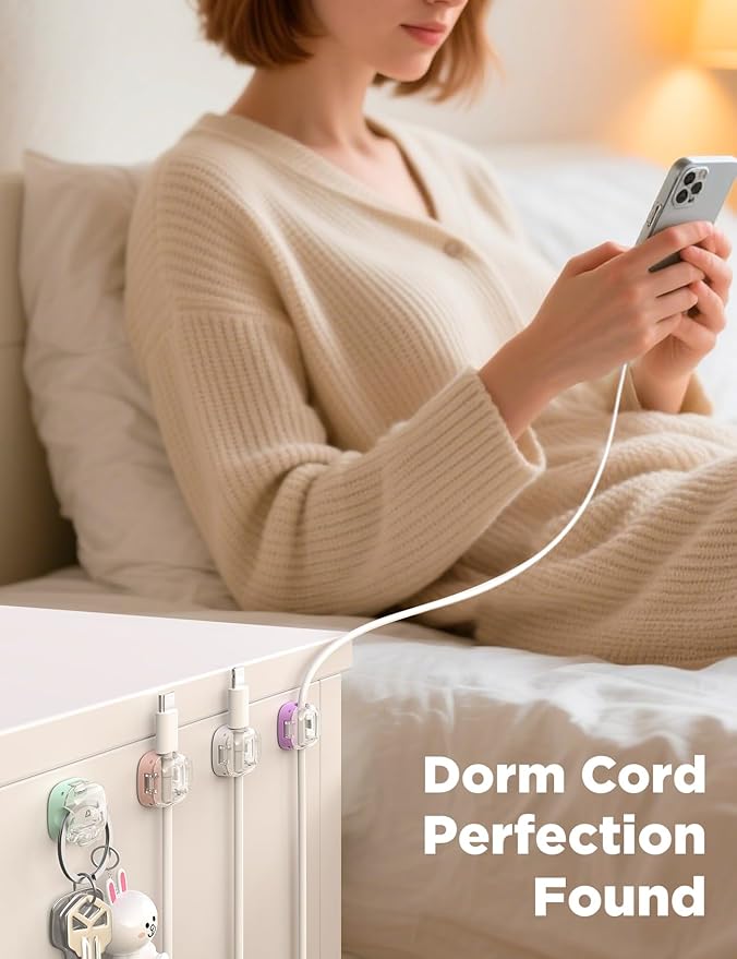 Cable Clips, Cord Organizer 8Pack Multicolor [Dual Spring & Clasp Lock] Under Desk Cable Management, Adhesive Cable Clips Wire Organizer Charger Cord Holder for Nightstand Office Car Desk Organization