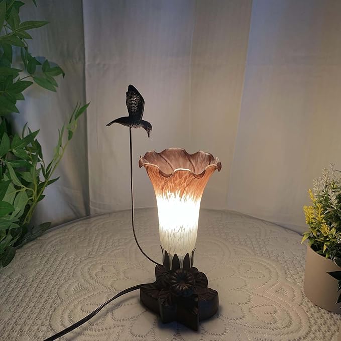 Bieye LS09 Lily Flower Blown Glass Lampshade (White Brown, Opening I.D. 1.26" x O.D. 1.5")