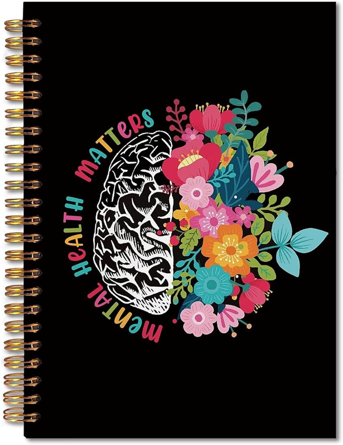 Mental Health Floral Spiral Notebook 5.5x8.3, Mental Health Matters Floral Brain Therapy Journal for Women, Therapy Notebook for Note Taking