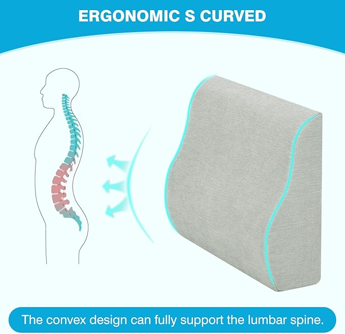 TANYOO Back Support Pillow for Recliner Dual Layer Lumbar Support Pillow with Gel Memory Foam Ergonomic Orthopedic Lumbar Cushions for Elderly Lower Back Pain Relief Washable Cover Light Grey