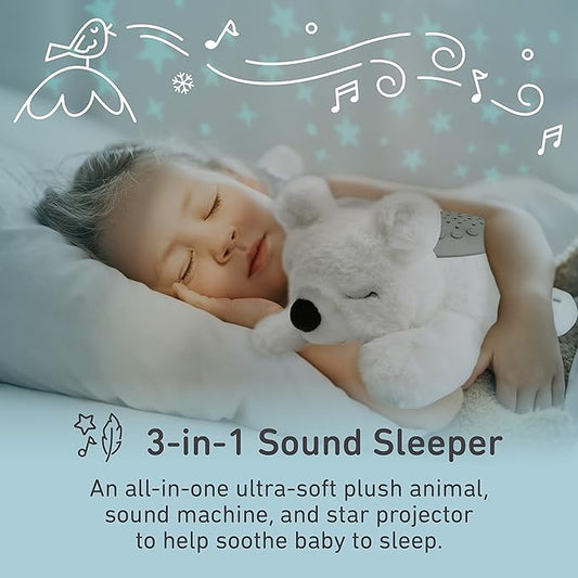 PureBaby Sound Sleepers Portable Sound Machine & Star Projector - Plush Sleep Aid for Baby and Toddlers with Soothing Night Light Display, 10 Lullabies, White Noise, and Heartbeat Sounds (Polar Bear)
