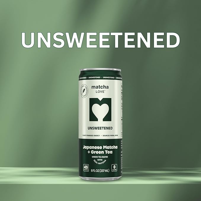 matcha LOVE Matcha + Green Tea, Unsweetened, 8 Ounce (Pack of 12)