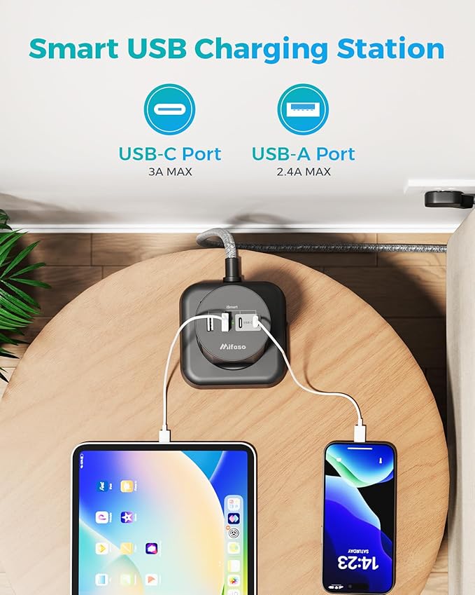 Surge Protector Power Strip Tower, Flat Plug, 6Ft Extension Cord with Multiple Outlets, 12 Outlets 4 USB Ports, Overload Protection for Office Desk Supplies, Dorm Essentials