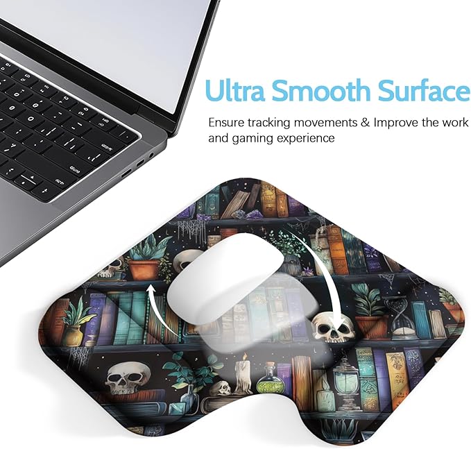 Ergonomic Mouse Pad with Gel Wrist Rest (1"& 1.2" Dual Height) - Mouse Pads Compact Mousepad Desk Mat Office, Gaming & Carpal Tunnel Relief | Non-Slip Rubber Base | Gothic Bookshelf