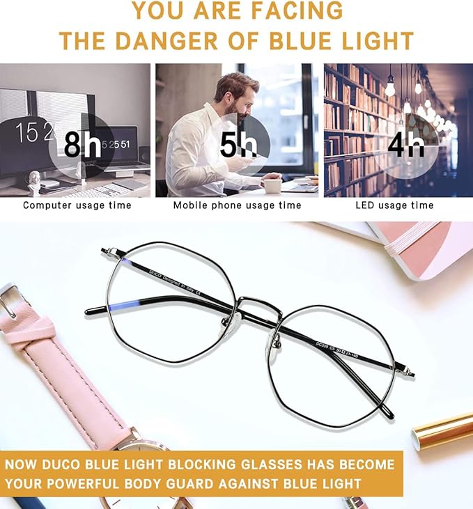 DUCO Small Round Blue Light Glasses For Women Men Blue Ray Blocking Glasses 8215