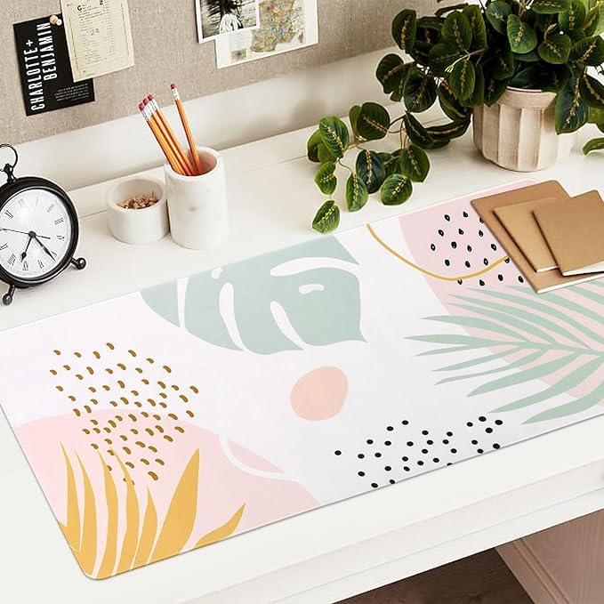 iCasso Desk Pad,Extended Gaming Mouse Pad (35.4x15.7 in), Large Non-Slip Rubber Base Mousepad with Stitched Edges, Waterproof Keyboard Mouse Mat Desk Pad for Work, Office, Home (Morandi)