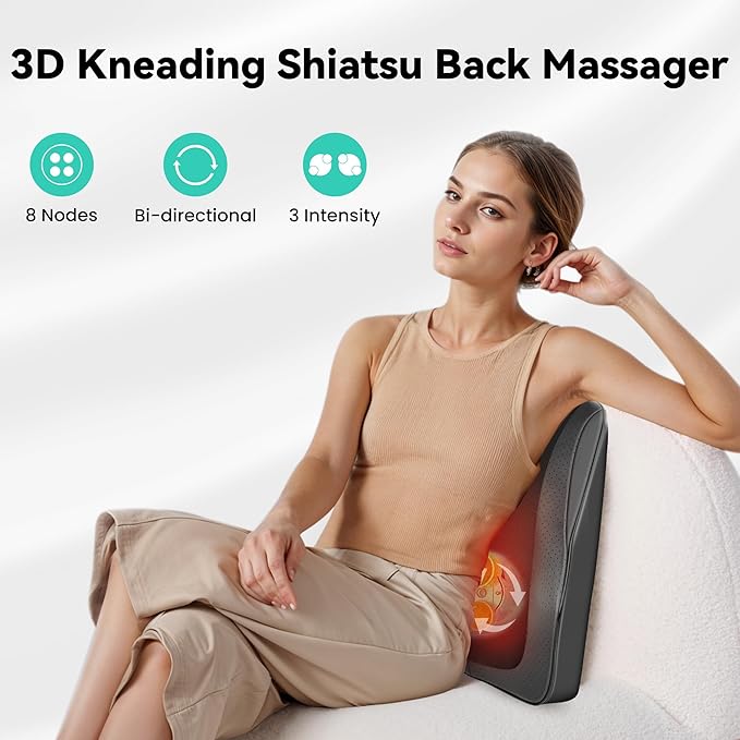 Snailax Back Massager for Back Pain Deep Tissue, Shiatsu Neck and Back Massager with Heat, Vibration, Kneading Massage Pillow for Neck, Shoulder, Gifts for Mom, Dad