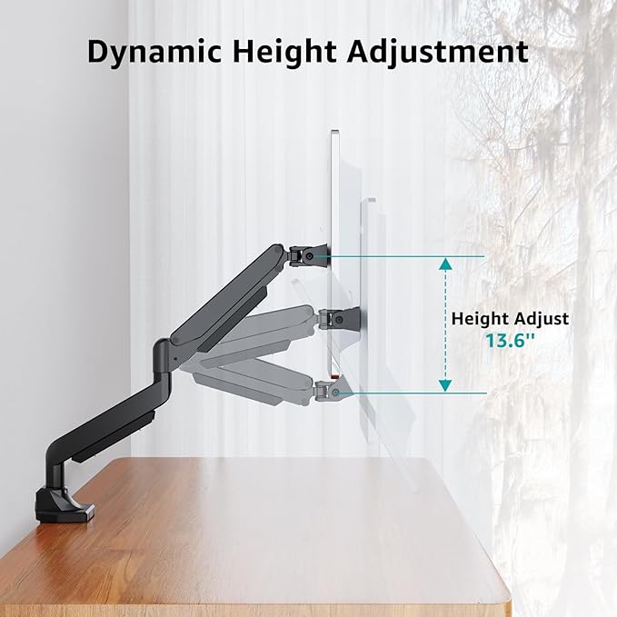 MOUNT PRO Single Monitor Mount for Max 43 Inch Ultrawide Computer Screen, Premium Aluminum Heavy Duty Monitor Arm Holds 6.6lbs to 33lbs, Gas Spring Full Motion Display Desk Stand, VESA Mount