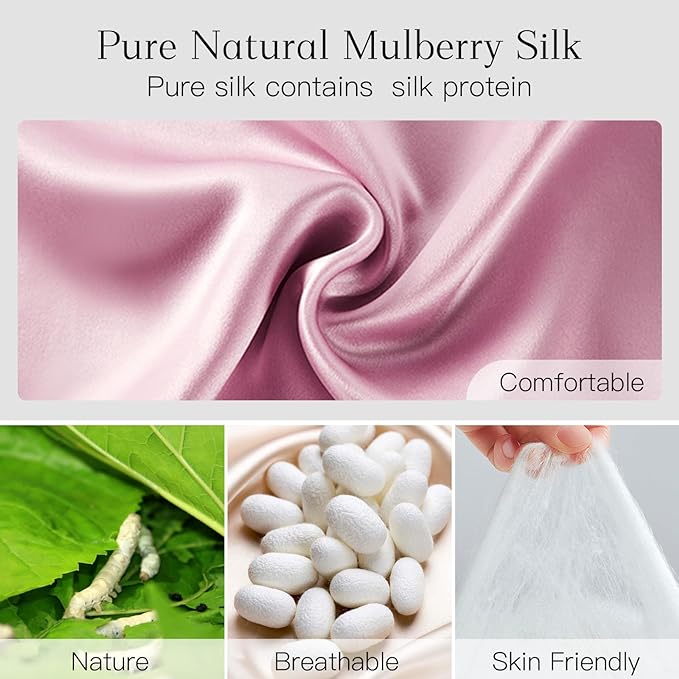 100% Natural Silk Eye Mask for Women Men, Soft Pressureless Cooling Blackout Eye Covers for Sleeping, Large Size Sleep Mask fits All Heads Adjustable, 1PC, Lotus Pink