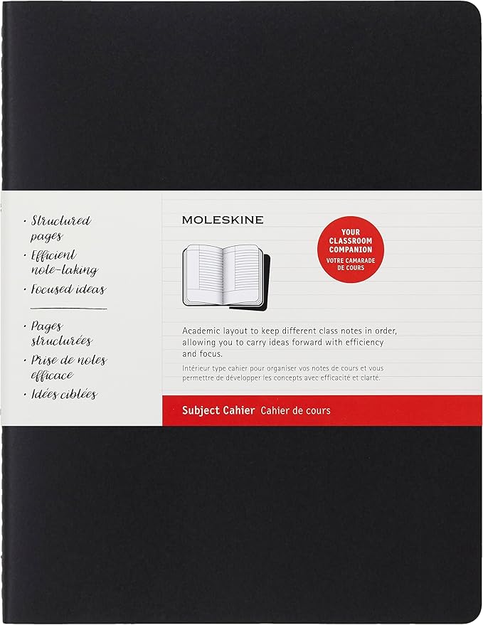 Moleskine Cahier Journal, Soft Cover, Large (5" x 8.25") Ruled/Lined, Black, 80 Pages (Set of 3)