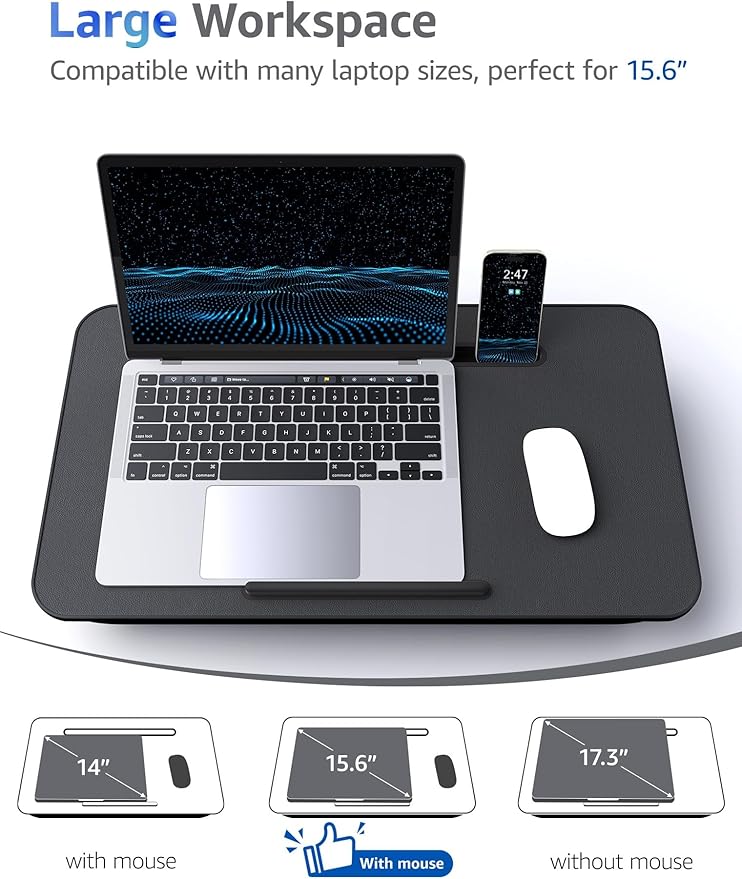 Lap Desk - Portable Laptop Stand & Stand, Fits Up to 17.3 in, Washable Cushion, Built-in Phone Holder & Mouse Pad - Gaming, Eating, Writing, Working on Bed, Couch,Floor - L.DOCTOR(Large, Black)