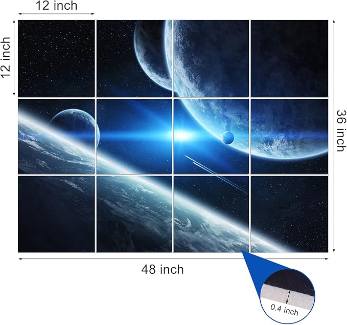 Dmsky Art Acoustic Panels,48“x36”Acoustical Wall Panel, Decorative Sound Absorbing Panel for Walls, Studio Acoustic Treatment Soundproof Wall Panel（12 Pack,Space）