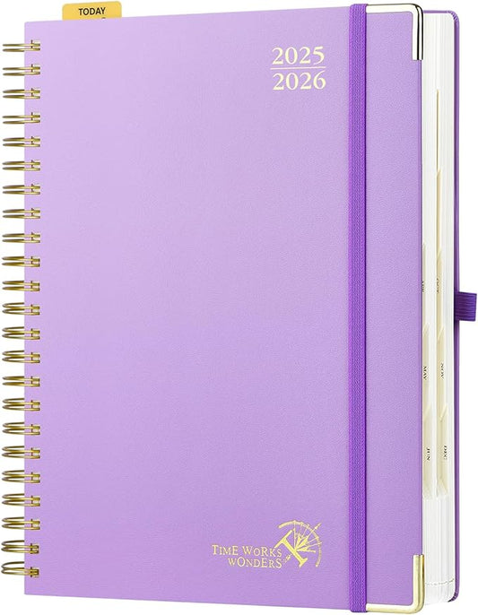 POPRUN Academic Daily Planner 2025-2026 One Page A Day - [A4 Large Size 8.25" x 12" - Spiral Hard Cover], Appointment Book (July 2025 - June 2026) with Monthly Calendar - Violet