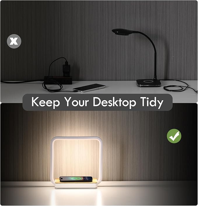 WILIT Bedside Lamp with Qi Wireless Charger, A13 Table lamp 3 Step Dimmable Touch Control Desk Lamp for for Living Room, Bedroom, Kids Room.