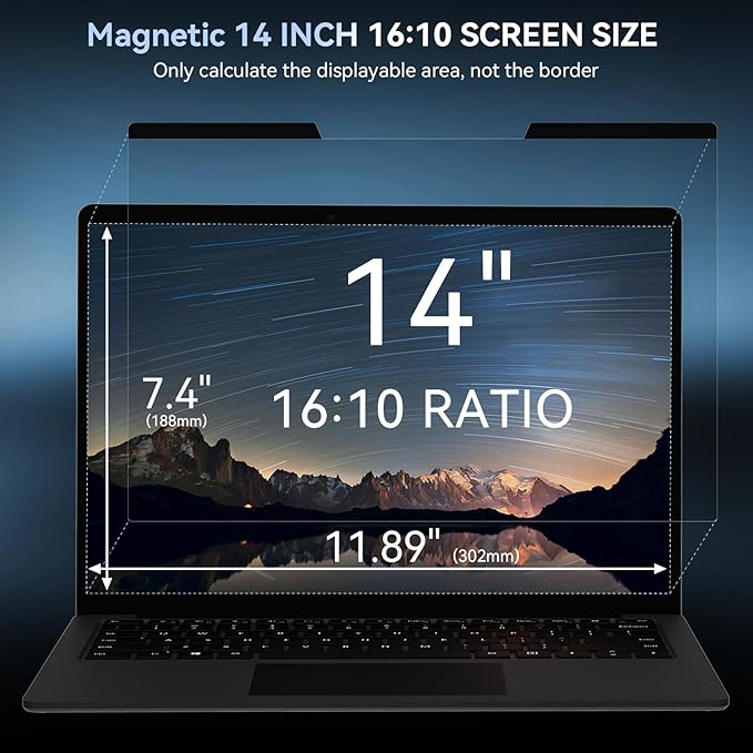 Mamol Magnetic Laptop Privacy Screen 14 inch ,16:10 Aspect Removable Anti Glare Protector Blue Light Privacy Screen Filter,Filter Shield Compatible with HP/Dell/Acer/Asus/Samsung/Lenovo/Thinkpad Envy