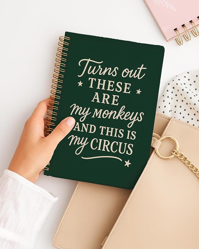 Green Funny Office Notebook, Work Journal Notebook for Women Men Coworkers, Funny Office Supplies, Turns Out These Are My Monkeys Humorous Spiral Notebook, 5.5x8.3 Inch 558