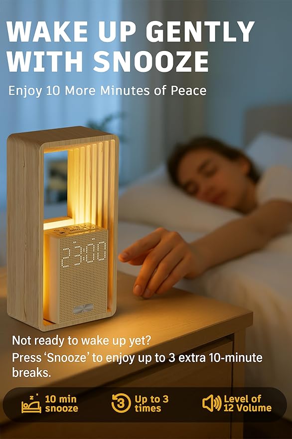 Sunrise Alarm Clock with Wake-Up Light: Dual Alarm Sound Machine with USB Charger, 9 Sleep Sounds, Night Light, Dimmable Display, Auto Timer, Ideal for Light Sleepers, Kids, Bedroom, Travel