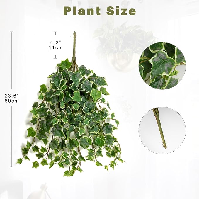 Hollyone 2pcs Artificial Hanging Plants 24" Fake Ivy Vine Faux Ivy Leaves Hanging Plant Greenery for Wall House Room Patio Indoor Outdoor Home Shelf Office Wedding Decor