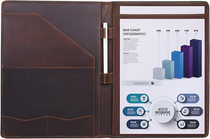 Jack&Chris Leather Portfolio, A4 Document Folder Legal Pad Padfolio, Professional Writing Letter Notepad Clipboard Sleeve Organizer, Resume Folio Binder for Men&Women,JC1823