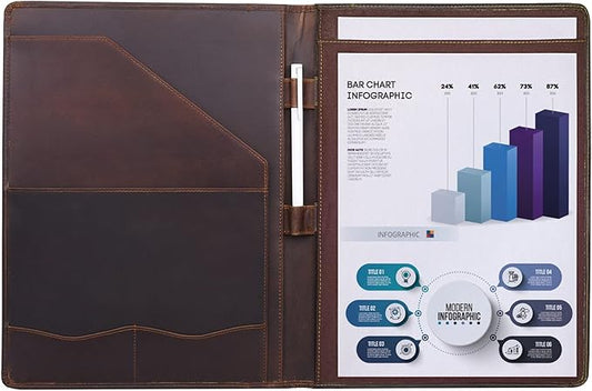 Jack&Chris Leather Portfolio, A4 Document Folder Legal Pad Padfolio, Professional Writing Letter Notepad Clipboard Sleeve Organizer, Resume Folio Binder for Men&Women,JC1823