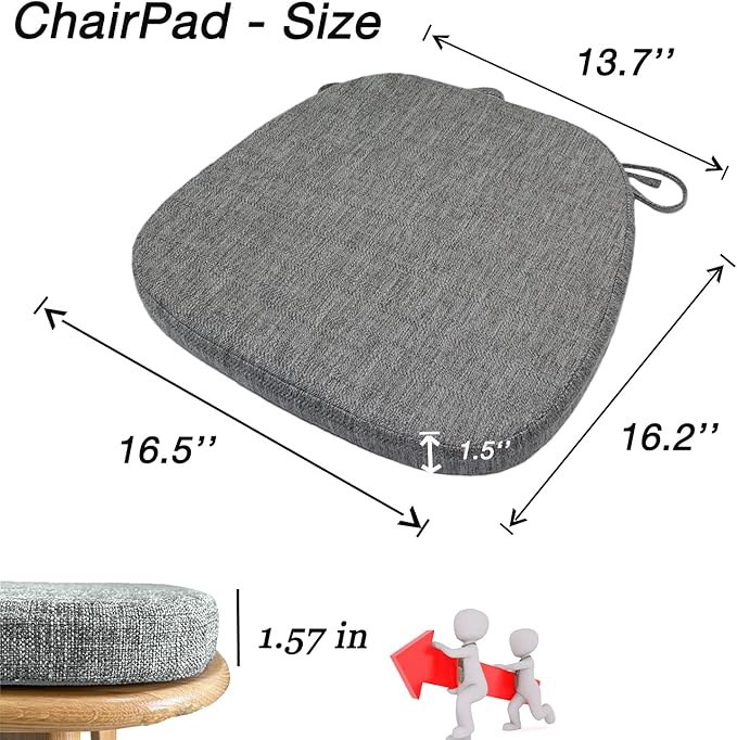 Seat Cushions for Dining Room Chairs - Memory Foam Non Slip Kitchen Chair Pad with Machine Washable Cover Set of 4 [16.5 x 16.2 Inches] - (Gray,4)