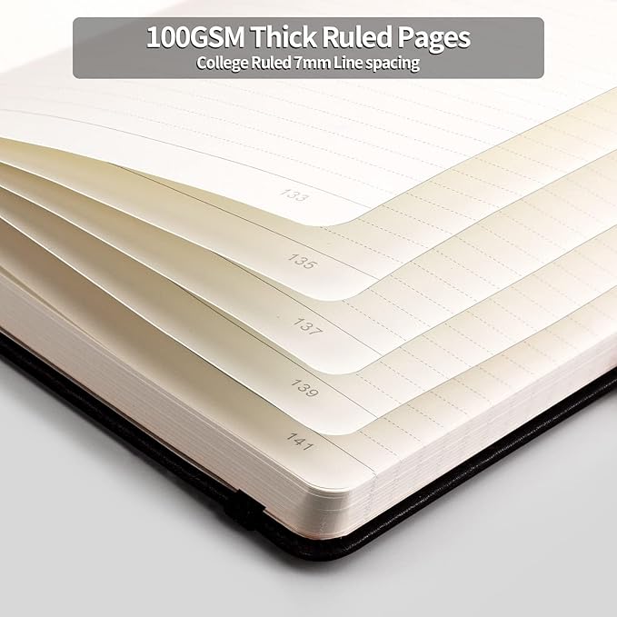 HIUKOOKA College Ruled Journal Notebook, 320 Pages A5 Notebook Hardcover Journal for Men, Thick Paper Notebooks for Work, Leather Journals for Writing,Office,School,5.75'' x 8.38'' - Brown