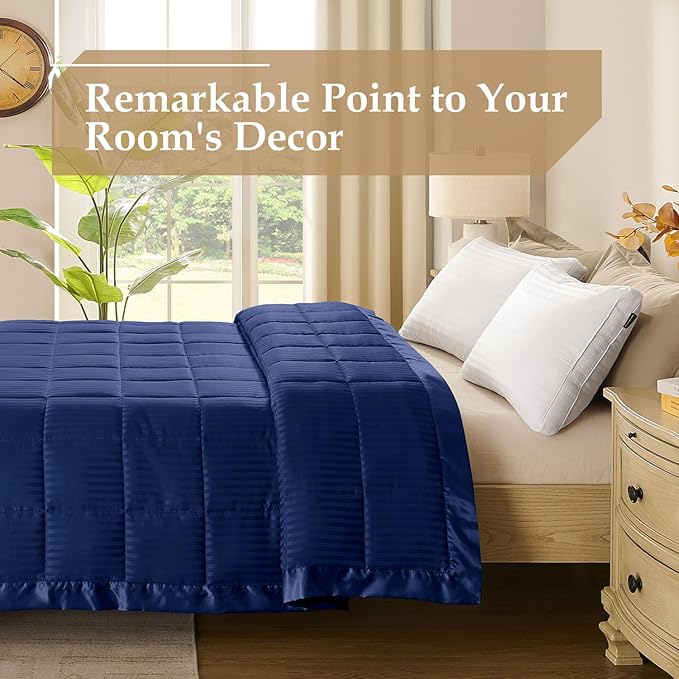 downluxe Queen Size Blanket with Satin Trim, Lightweight Down Alternative Blankets Queen Size for All Season, Machine Washable (Navy, 90x90 Inch)