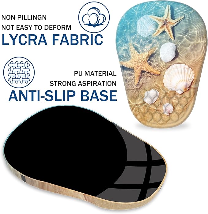 Ergonomic Mouse Pad Wrist Support, with Memory Foam & Non-Slip PU Base, Comfortable Massage Design Mouse Pad Relieve Wrist Fatigue&Pain, Suitable for Computer, Office and Home(05Starfish&Seashell)