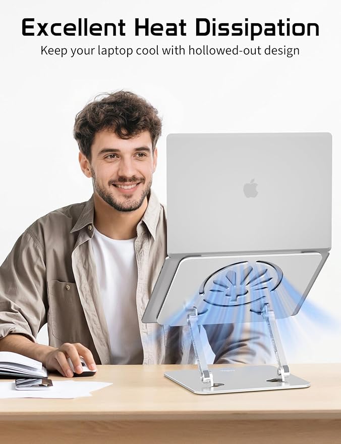 Aluminum Laptop Stand for Desk – Adjustable Ergonomic Laptop Riser, Foldable & Portable Holder Fit for MacBook & 10"-16" Laptops for Office, Home & Travel,Silver