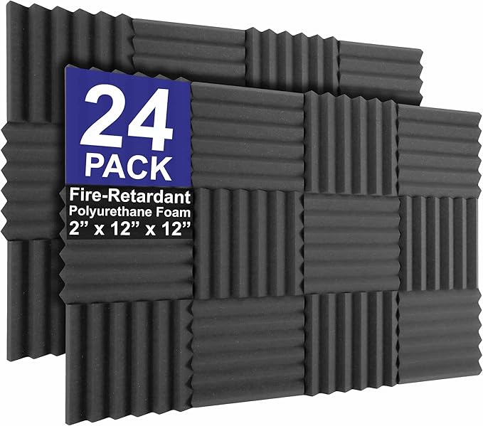 Foam Factory Inc 24 Pack Color Acoustic Foam Panel Studio Soundproofing Wedge Wall Tiles 12” X 12” X 2” (Charcoal)
