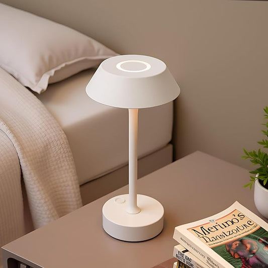 Elva Portable Table Lamp, Small Cute Cordless Rechargeable Table Lamp, 3W LED Dimmable Touch Light with 3-Color Temp, Modern Bedside Nightstand Light for Bedroom Ambient, White