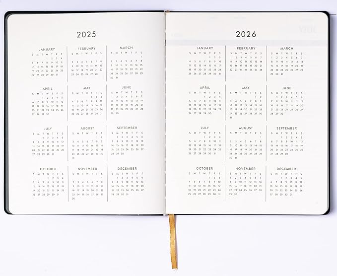 Eccolo 2025-2026 Large Agenda Planner, 18 Month, Yearly, Monthly & Weekly Pages, Habit & Gratitude Tracker (Linen Flexi-Cover- 8 x 10")