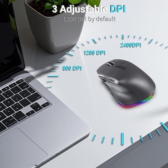 Ergonomic Mouse,Bluetooth Vertical Wireless Mouse,LED Rechargeable Optical Computer Mice, Portable(BT5.2 or USB 2.4GHz) Dual Mode,1000/1600/2400 DPI,8 Buttons for Laptop,Desktop,PC,Macbook (grey)