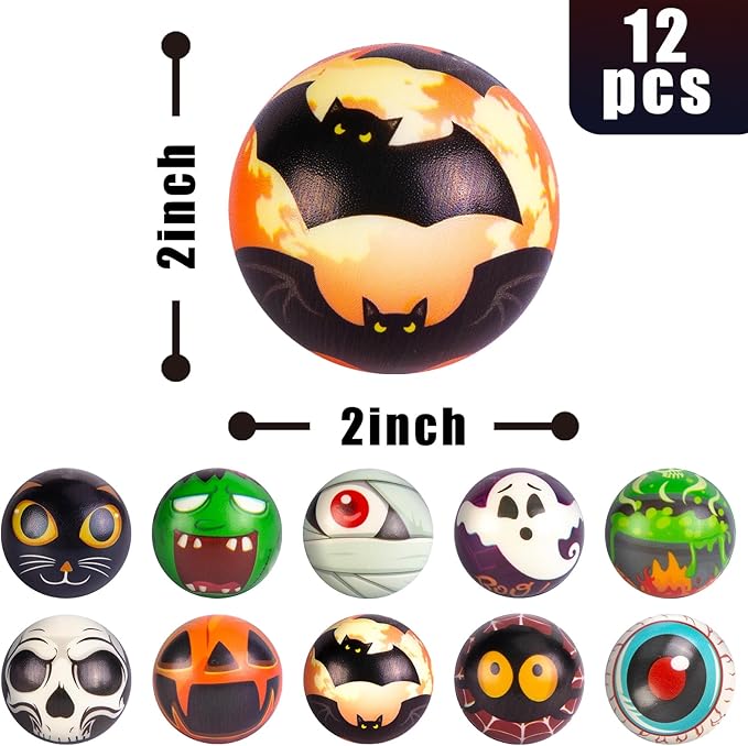 LovesTown 12PCS Halloween Stress Balls, Halloween Squishies Sensory Fidget Toys Gifts for Coworkers Kids Party Favors Goodie Bag Basket Stuffers