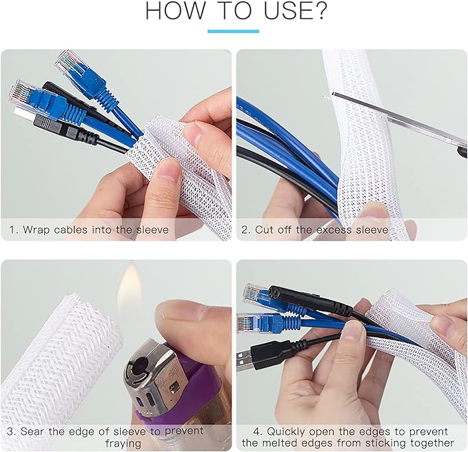 AGPTEK Cable Sleeve Cover, 25ft - 4/5 inch Desk Cord Organizer Cable Hider, Home Office Wire Management Computer TV Wire Loom Tubing, Pet Proof Cord Protector, from Cat Dog Chewing, White