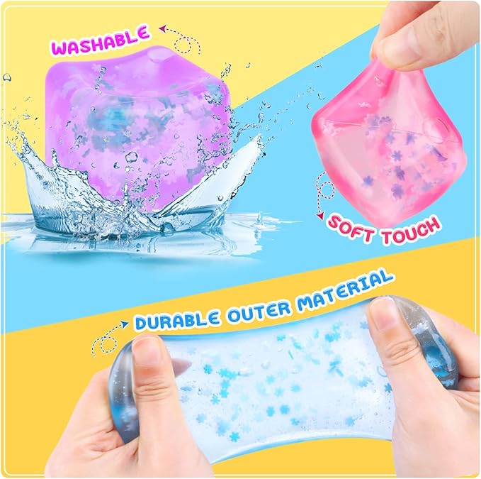 Ice Cube Fidget Toy for All Ages: 4 Pack Soft Cubes Sensory Fidget Ice Cube Stress Ball Squishy Cube Stress Relief Toys for Kids, Teens and Adults Party Favors, Birthday Gift for Kids Age 3+